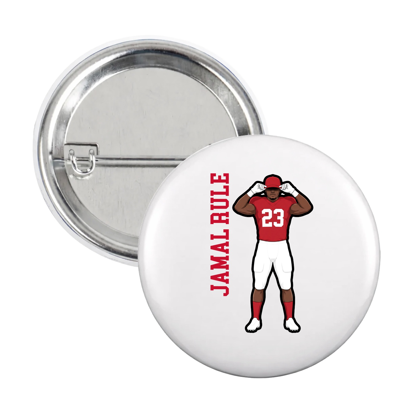 Game Day Button — Name Vertical in White