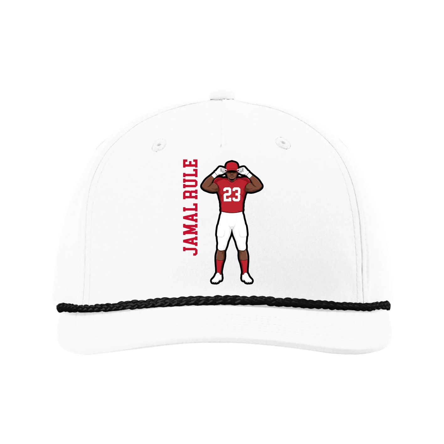 Five-Panel Classic Rope Cap — Name Vertical in White