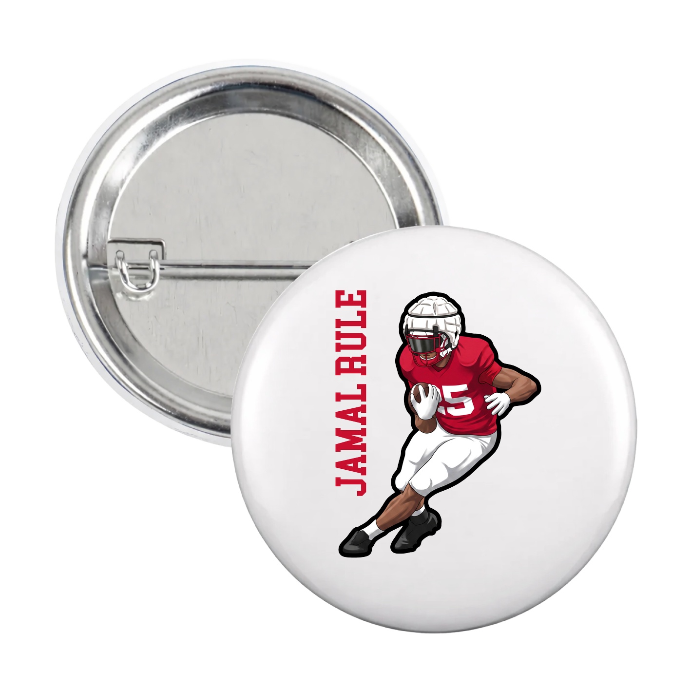 Game Day Button — Name Vertical in White