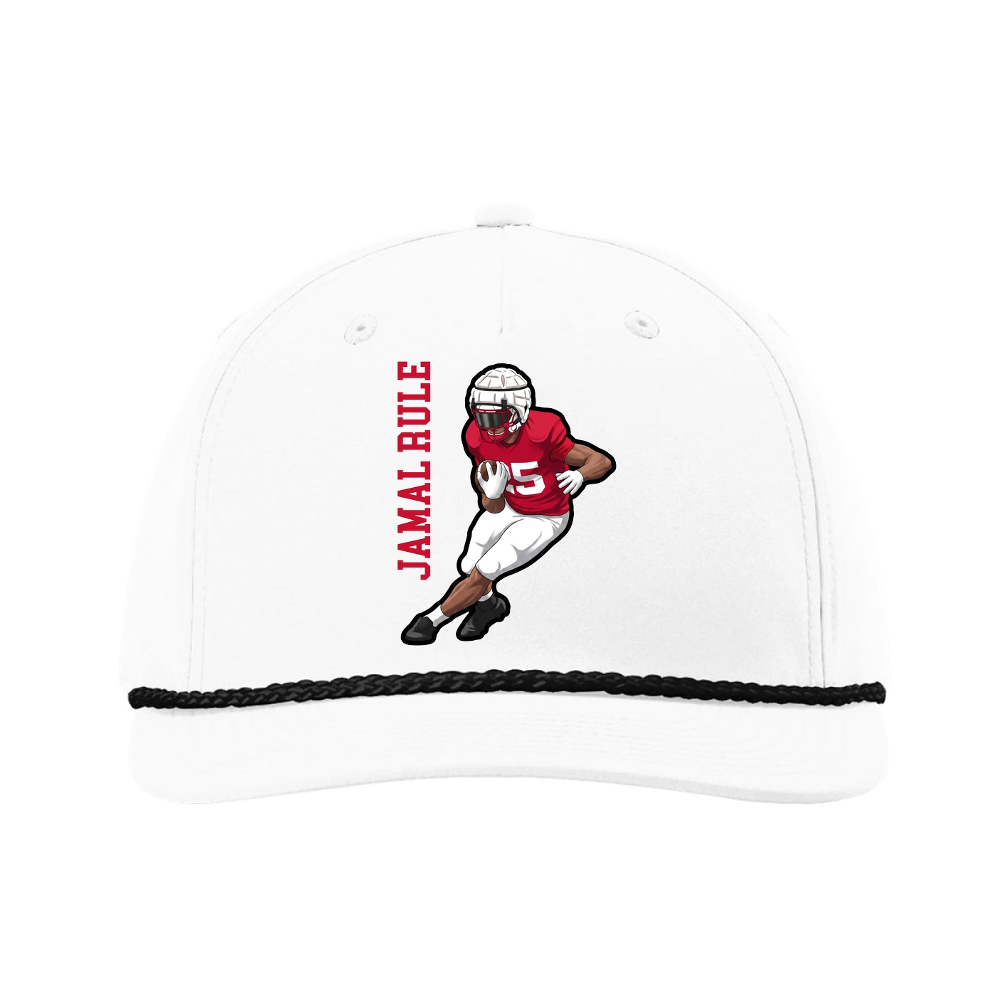 Five-Panel Classic Rope Cap — Name Vertical in White