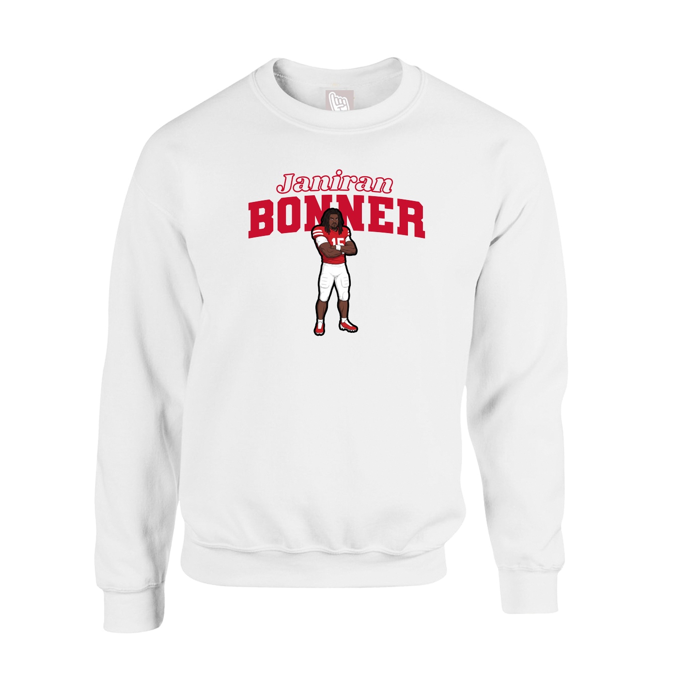 Fleece Crew — Name Arch in White