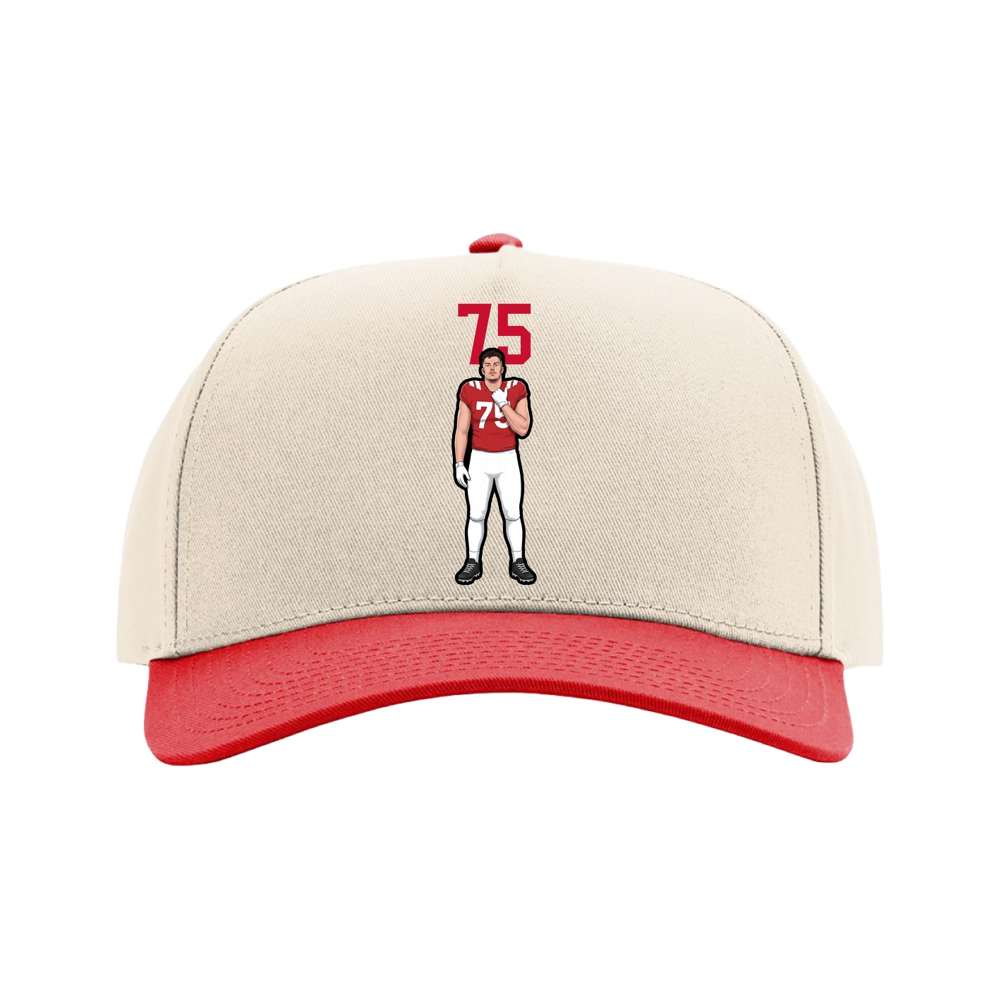 Full Fabric Five-Panel Champ Cap — Number Top in Cream/Red
