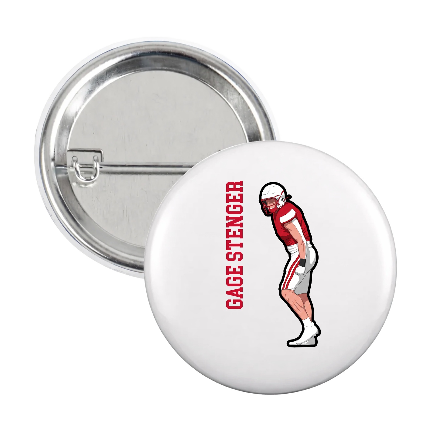 Game Day Button — Name Vertical in White