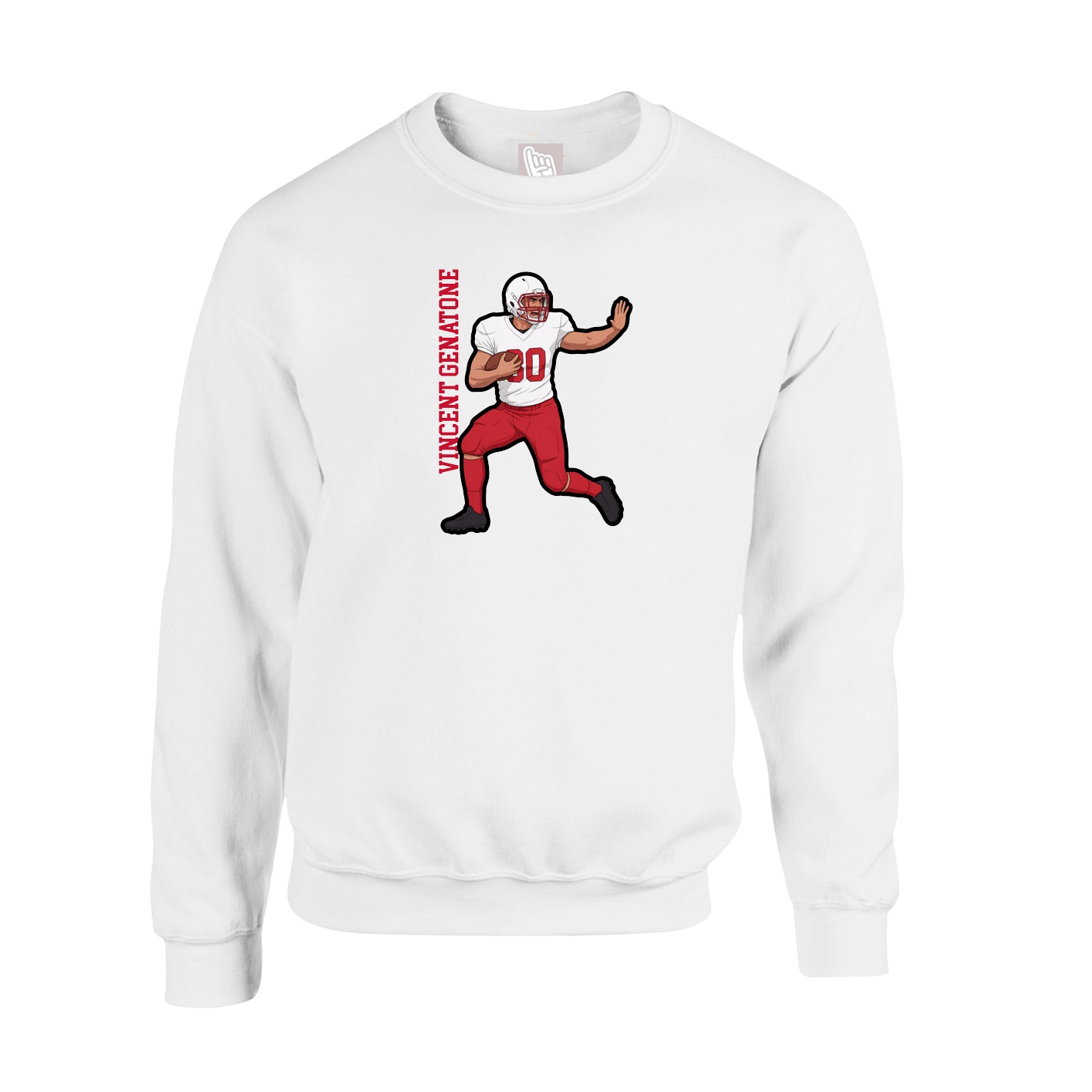 Fleece Crew — Name Vertical in White