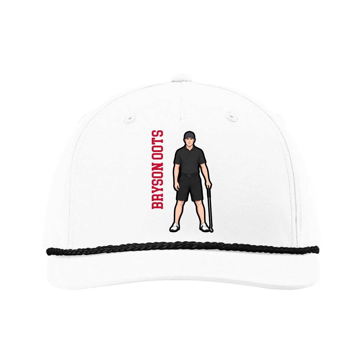 Five-Panel Classic Rope Cap — Name Vertical in White