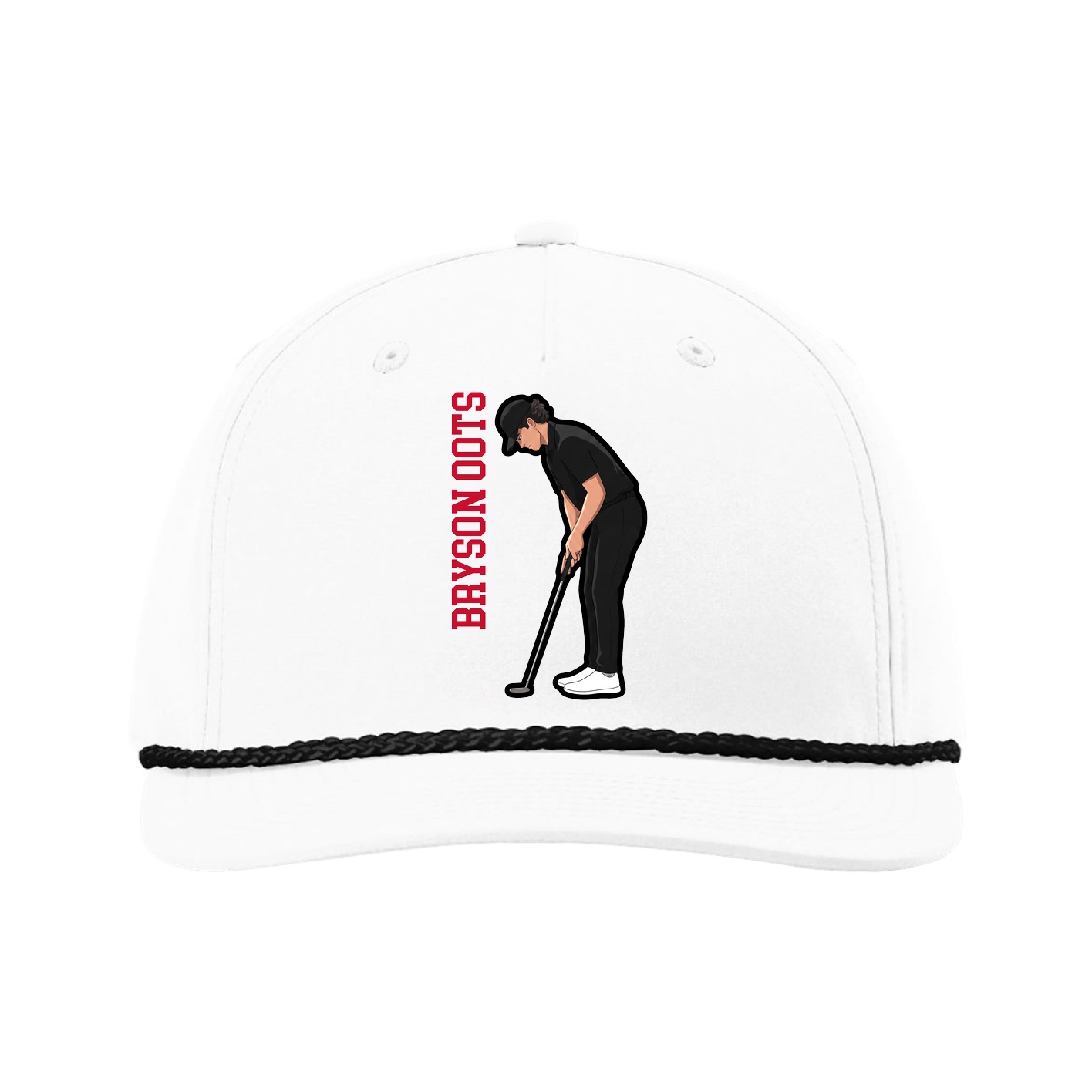 Five-Panel Classic Rope Cap — Name Vertical in White