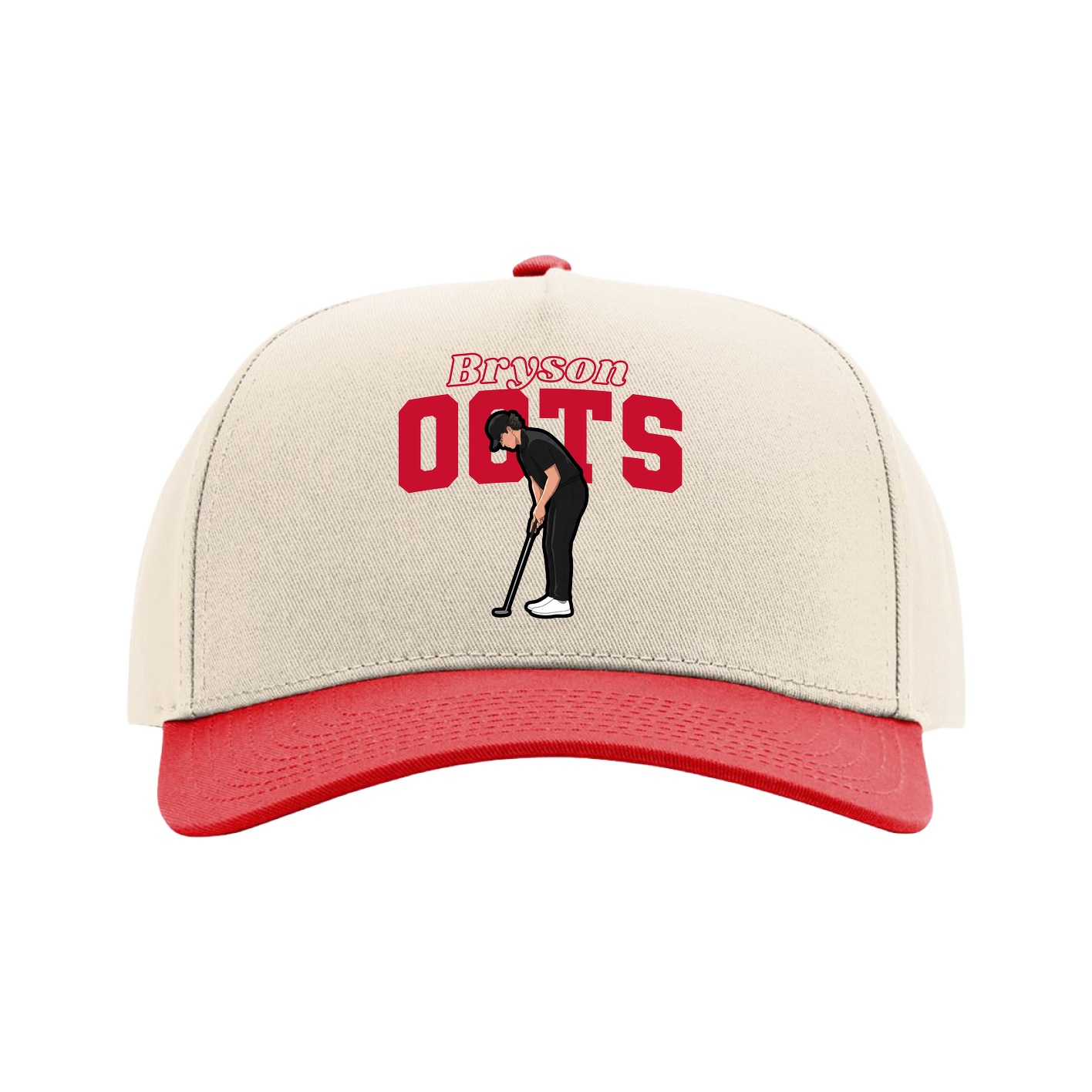 Full Fabric Five-Panel Champ Cap — Name Arch in Cream/Red