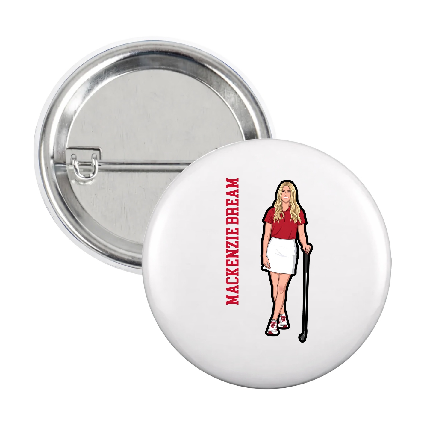 Game Day Button — Name Vertical in White