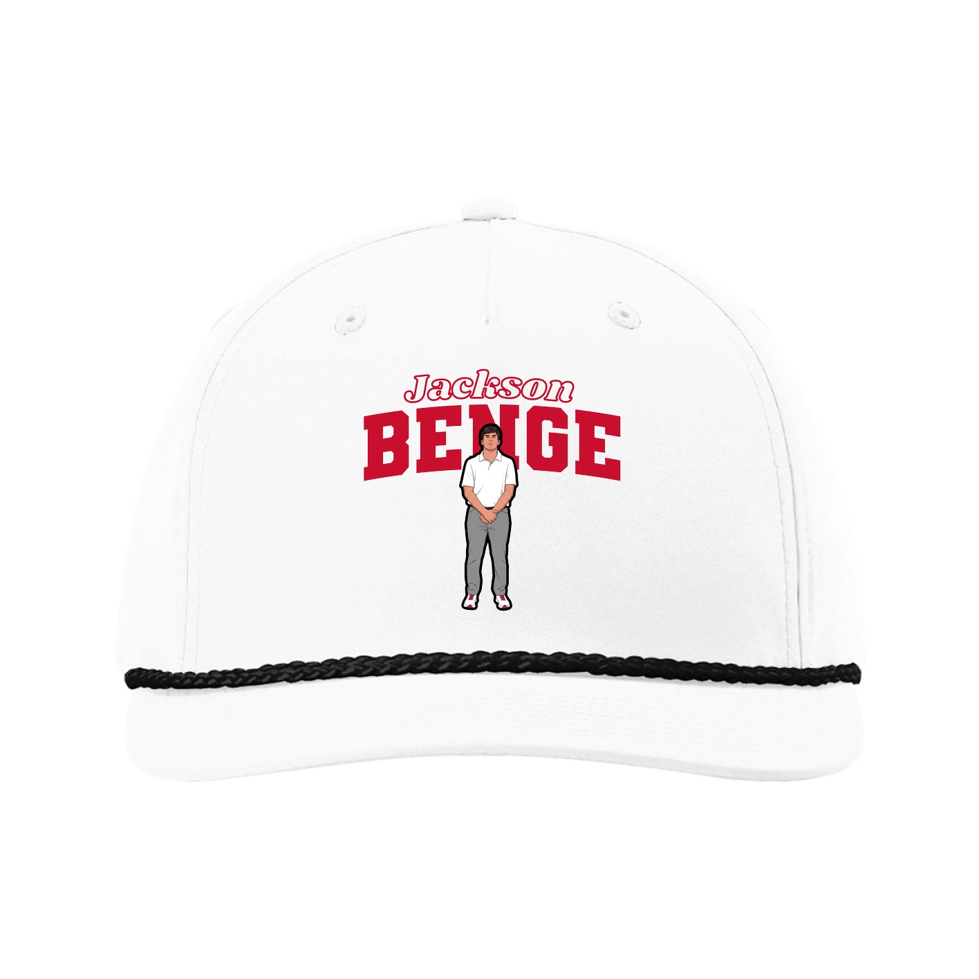 Five-Panel Classic Rope Cap — Name Arch in White