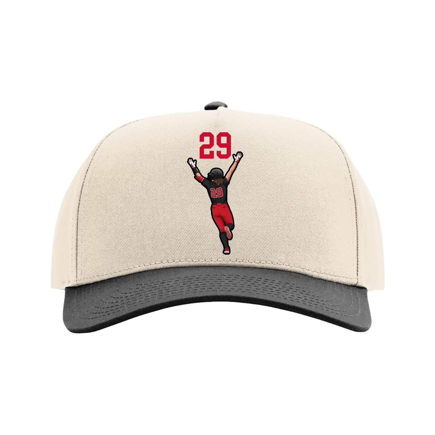 Full Fabric Five-Panel Champ Cap — Number Top in Cream/Black