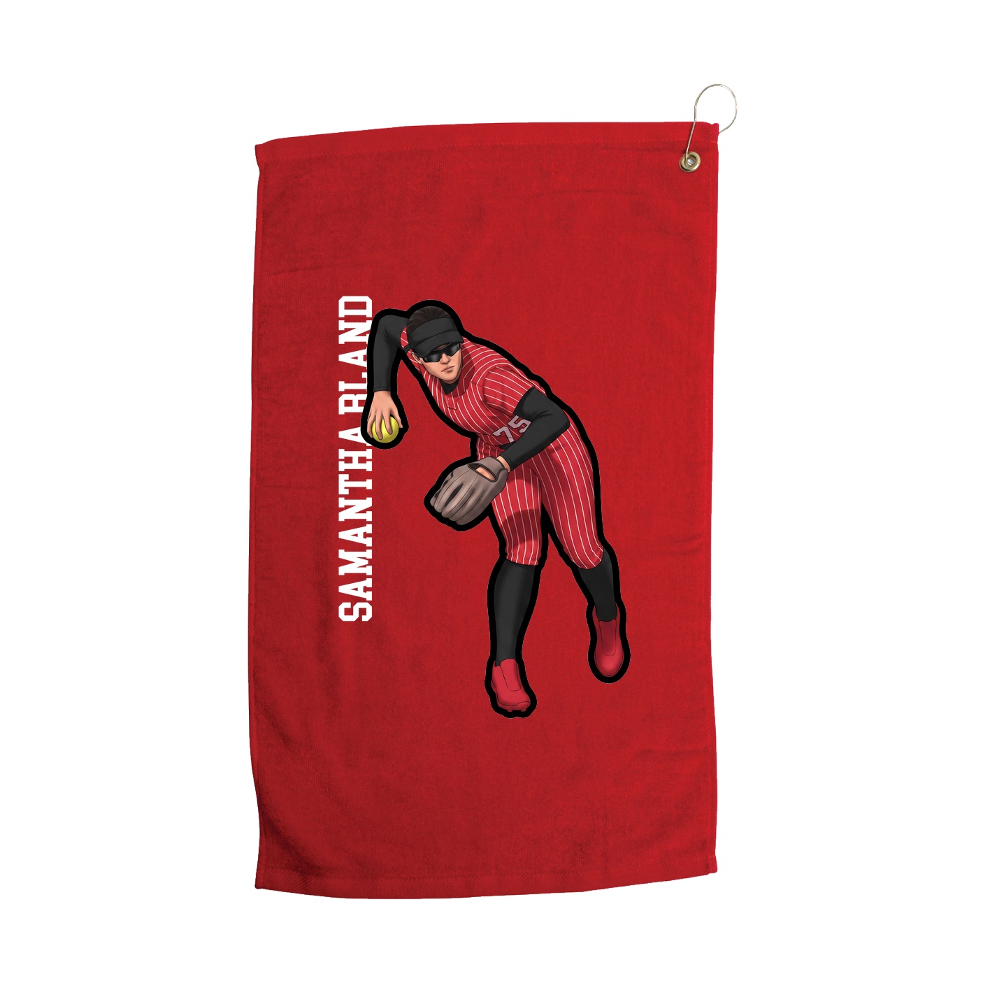 Golf Towel — Name Vertical in Red