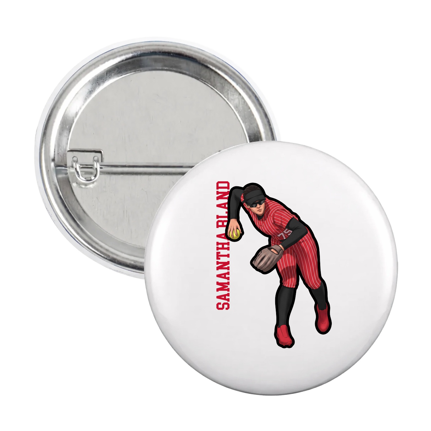 Game Day Button — Name Vertical in White