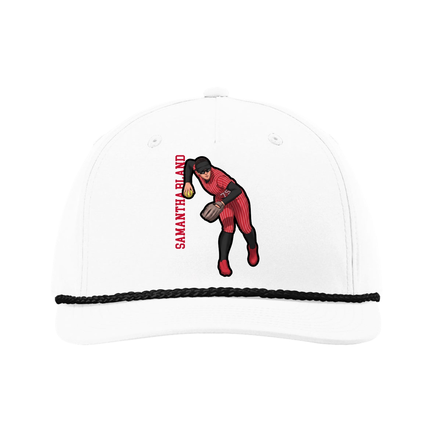 Five-Panel Classic Rope Cap — Name Vertical in White