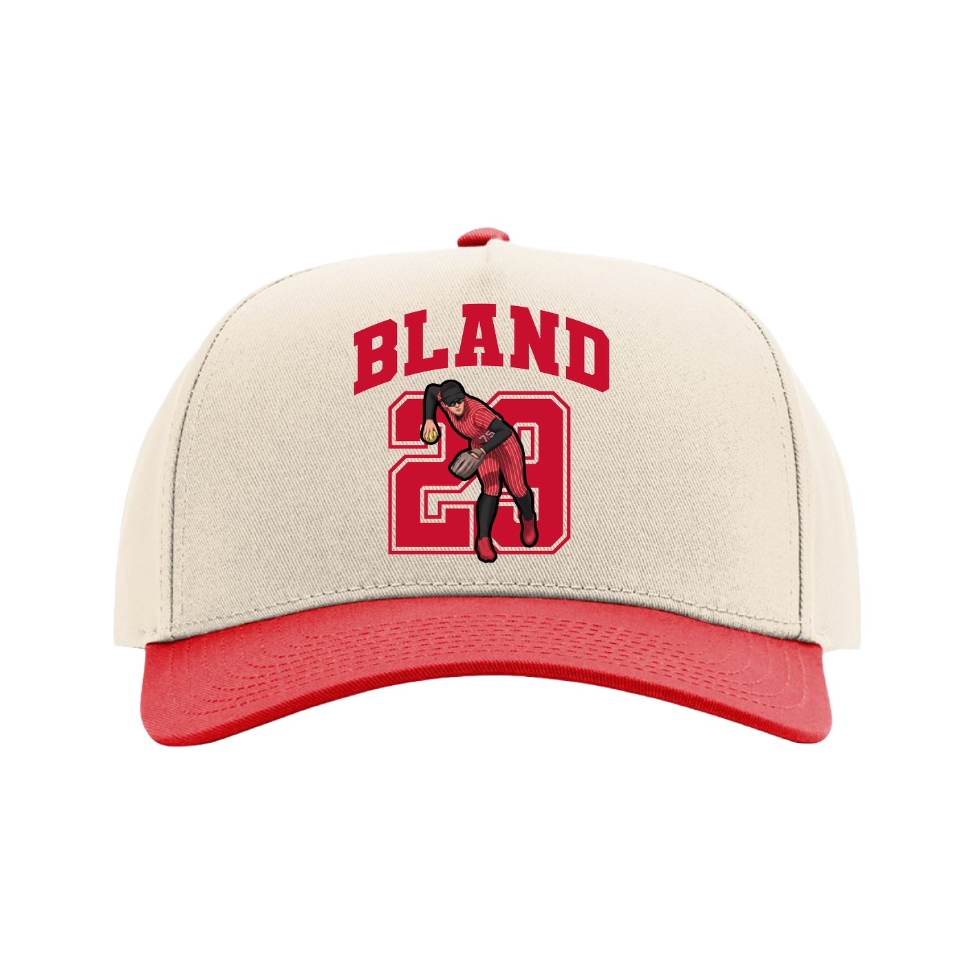 Full Fabric Five-Panel Champ Cap — Number in Cream/Red