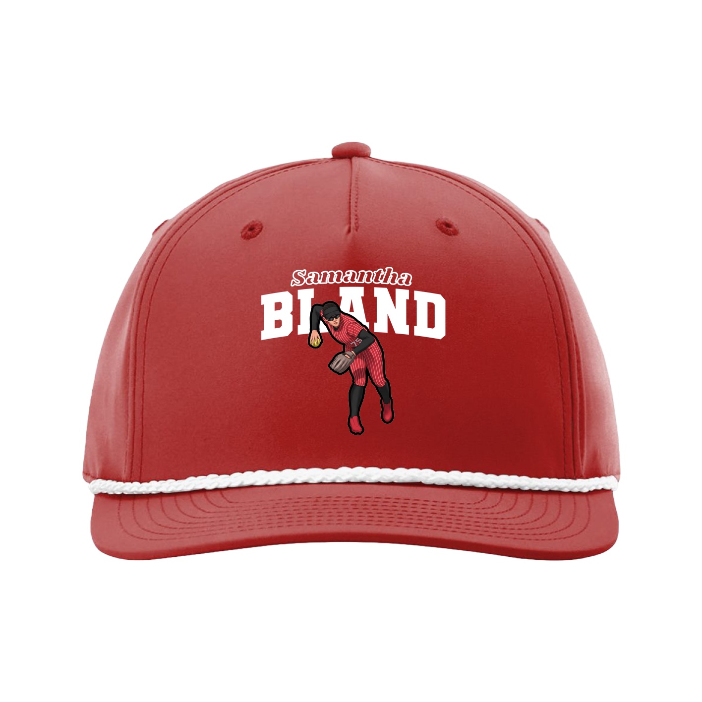 Five-Panel Classic Rope Cap — Name Arch in Red