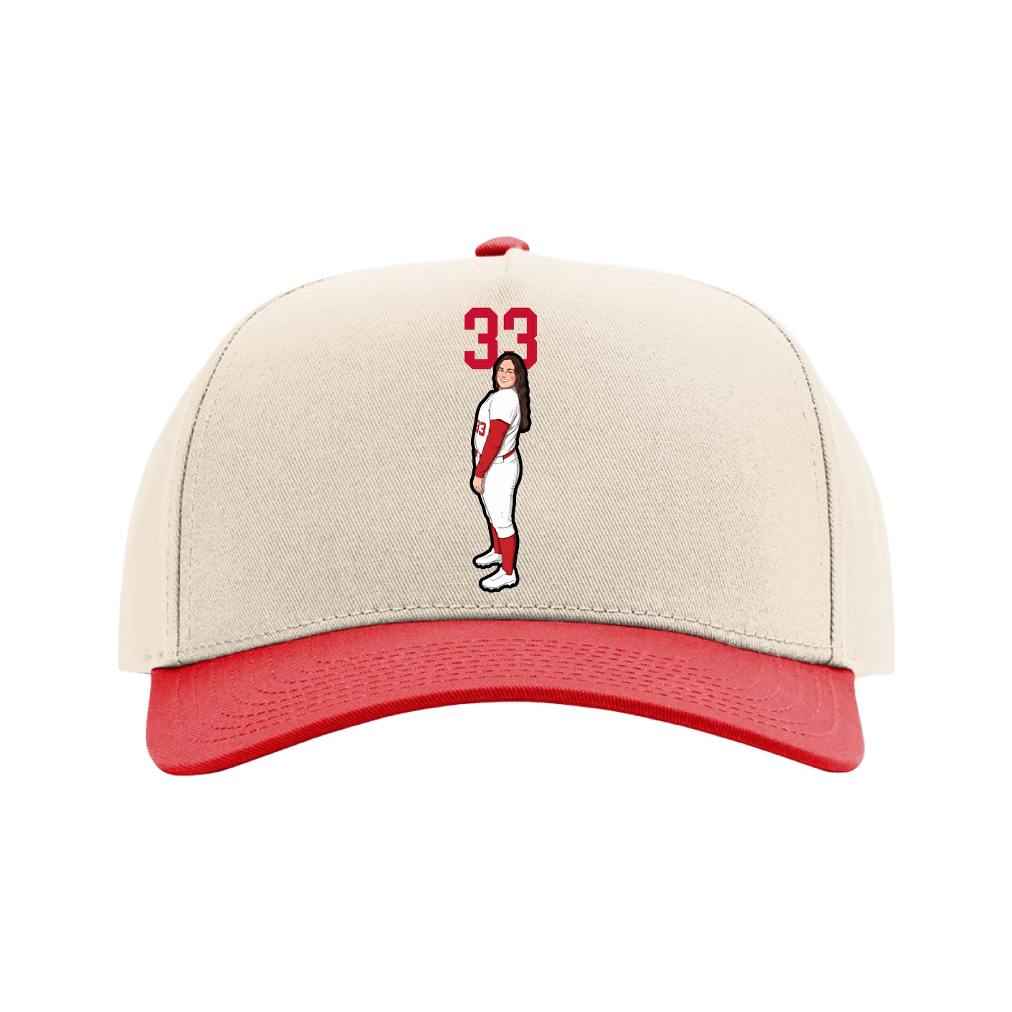 Full Fabric Five-Panel Champ Cap — Number Top in Cream/Red