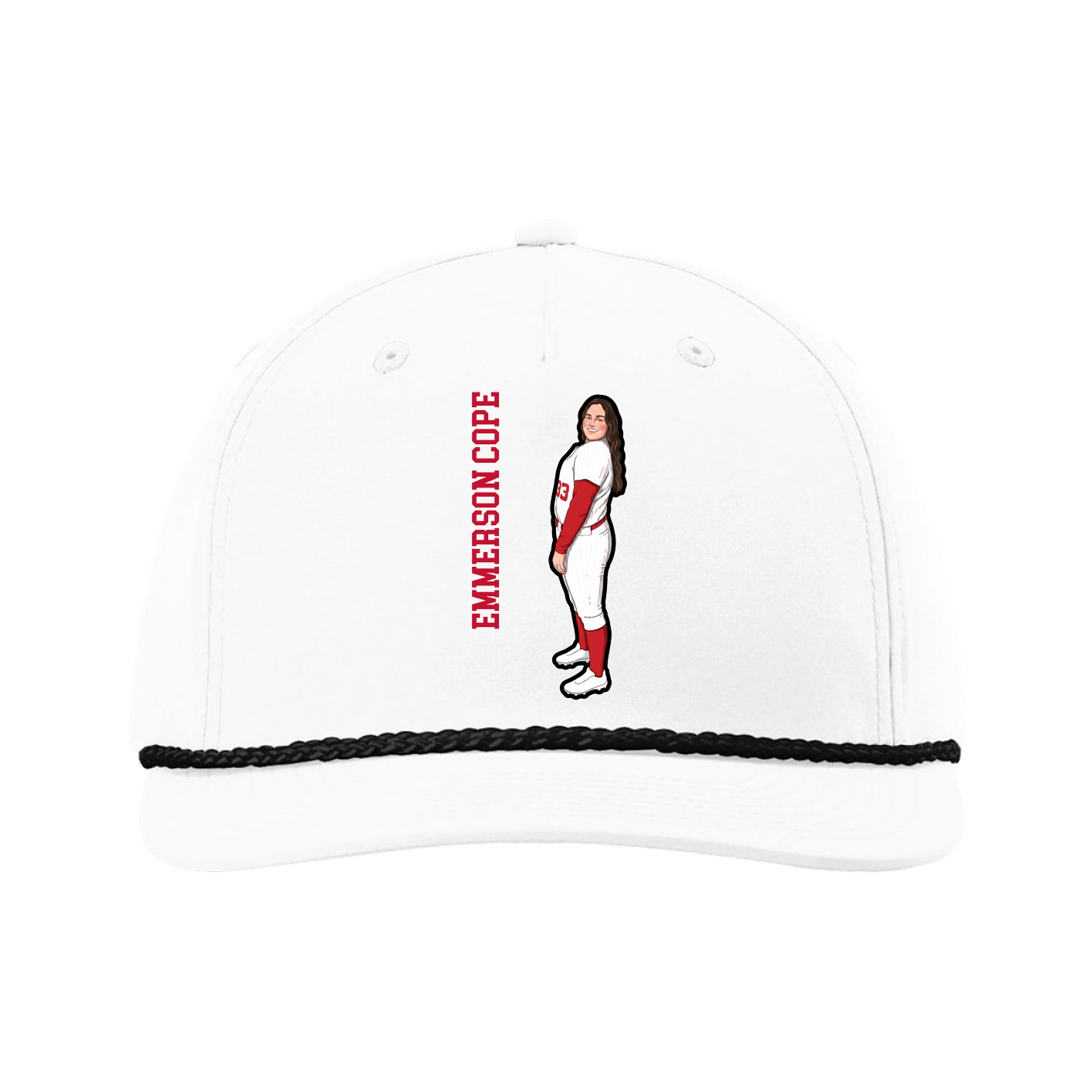 Five-Panel Classic Rope Cap — Name Vertical in White
