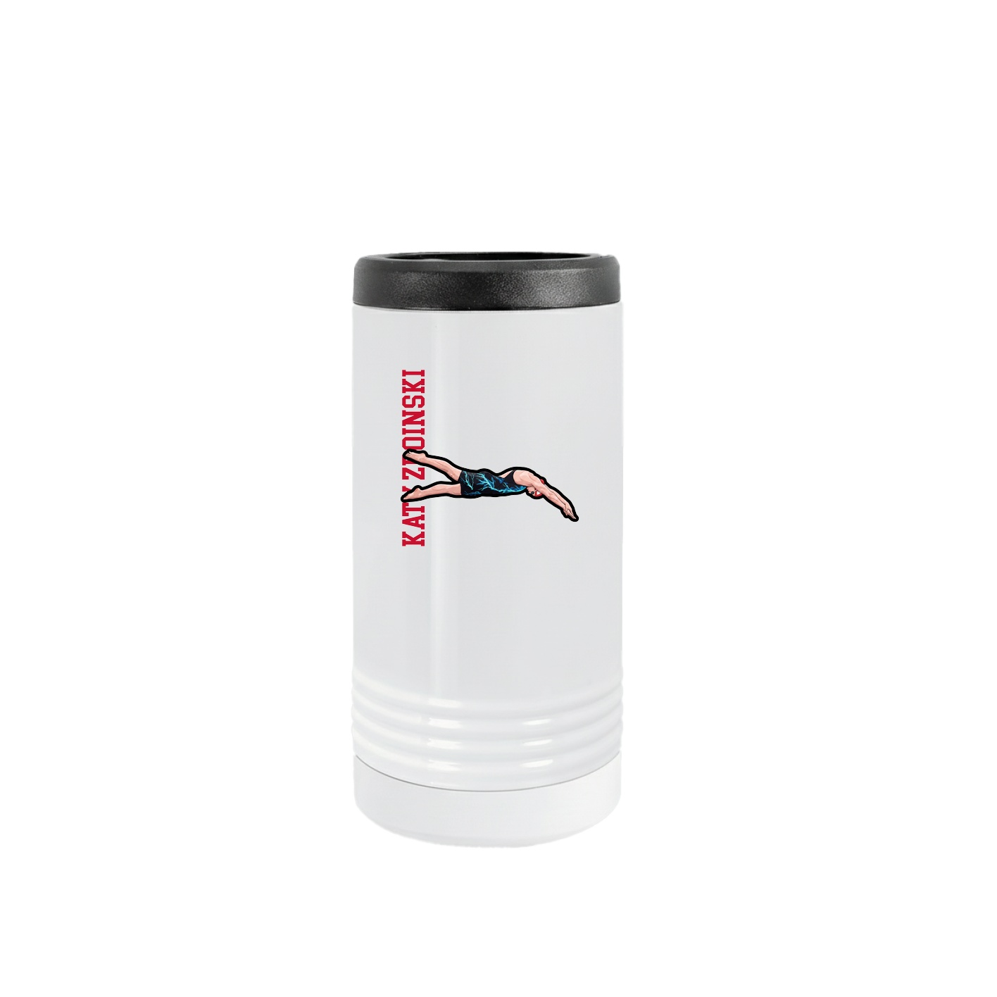 Slim Beverage Holder — Name Vertical in White