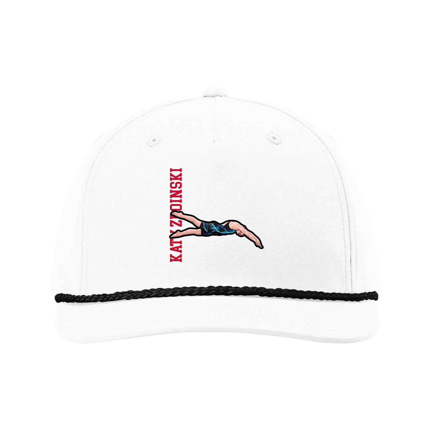Five-Panel Classic Rope Cap — Name Vertical in White