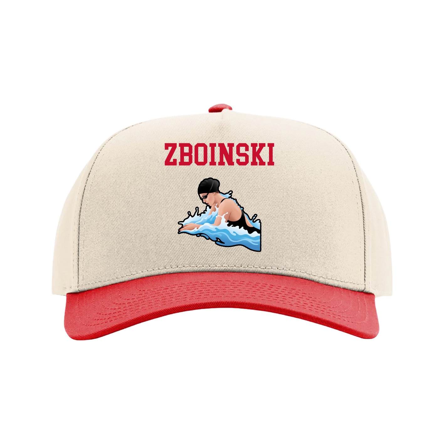 Full Fabric Five-Panel Champ Cap — Shirsey in Cream/Red