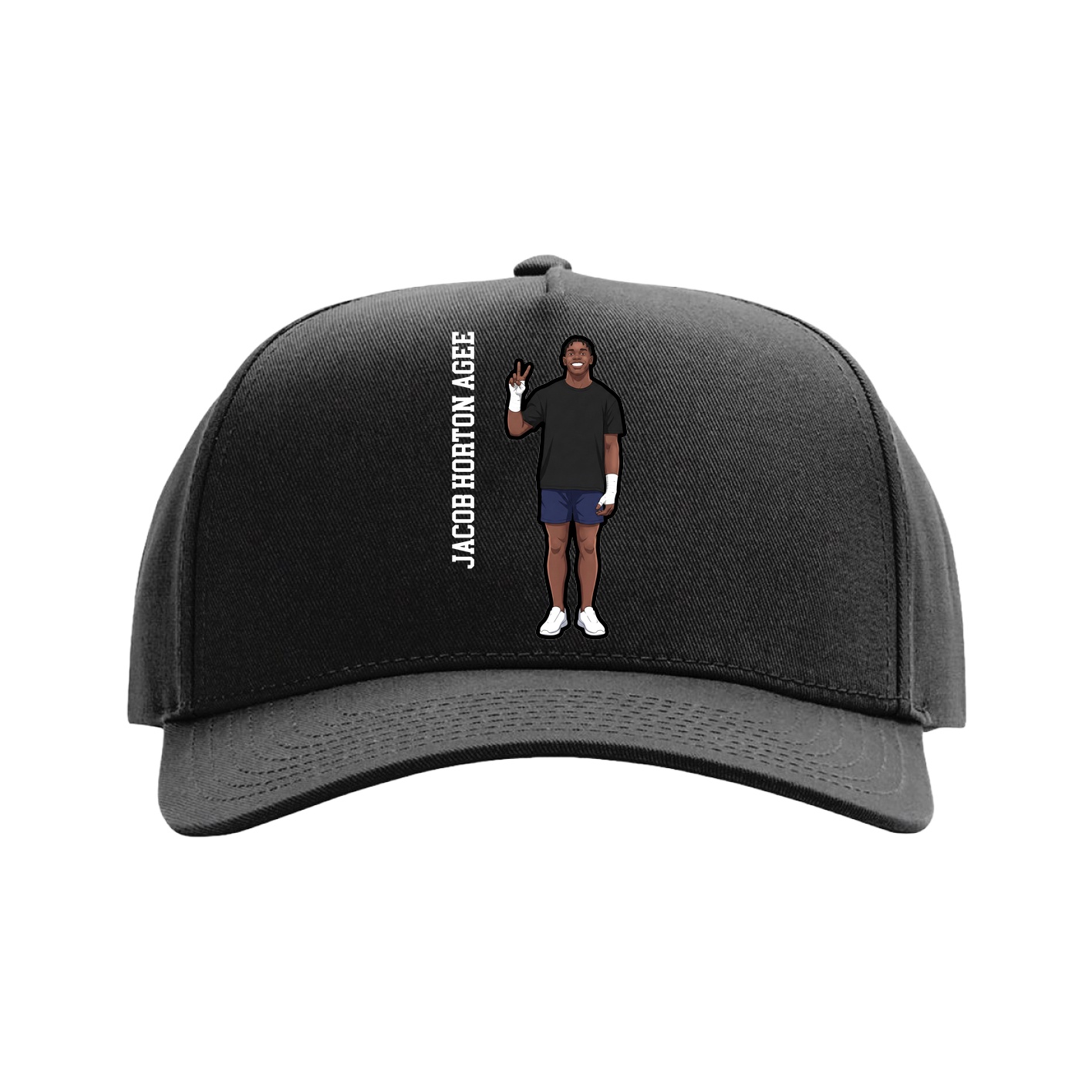 Full Fabric Five-Panel Champ Cap — Name Vertical in Black