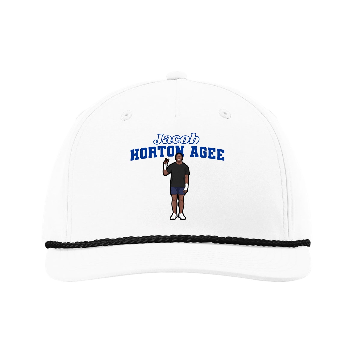 Five-Panel Classic Rope Cap — Name Arch in White