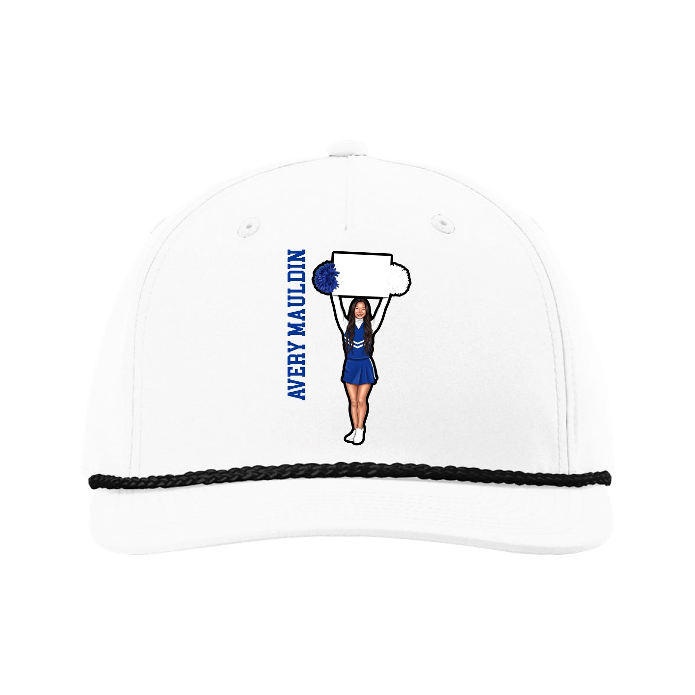Five-Panel Classic Rope Cap — Name Vertical in White