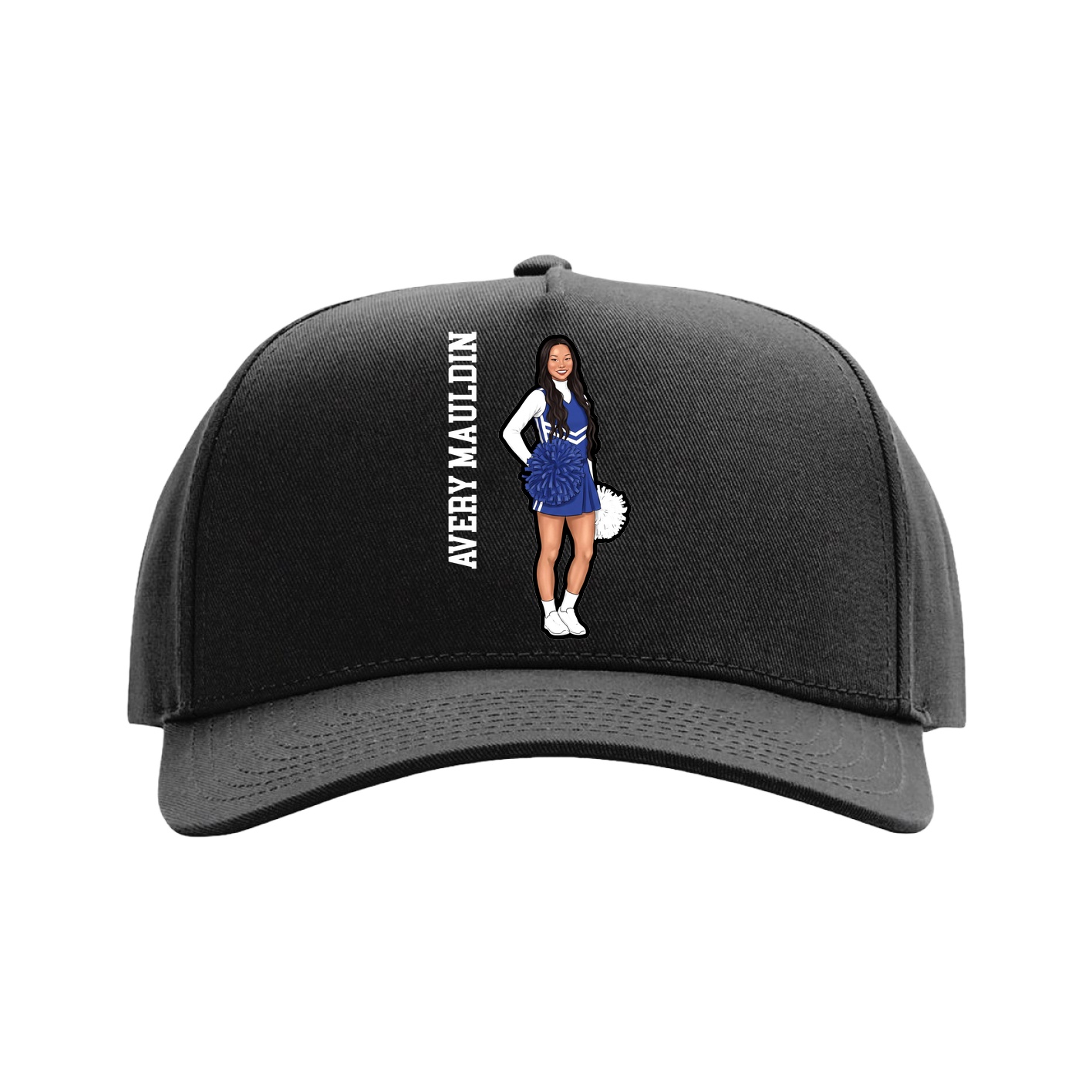 Full Fabric Five-Panel Champ Cap — Name Vertical in Black