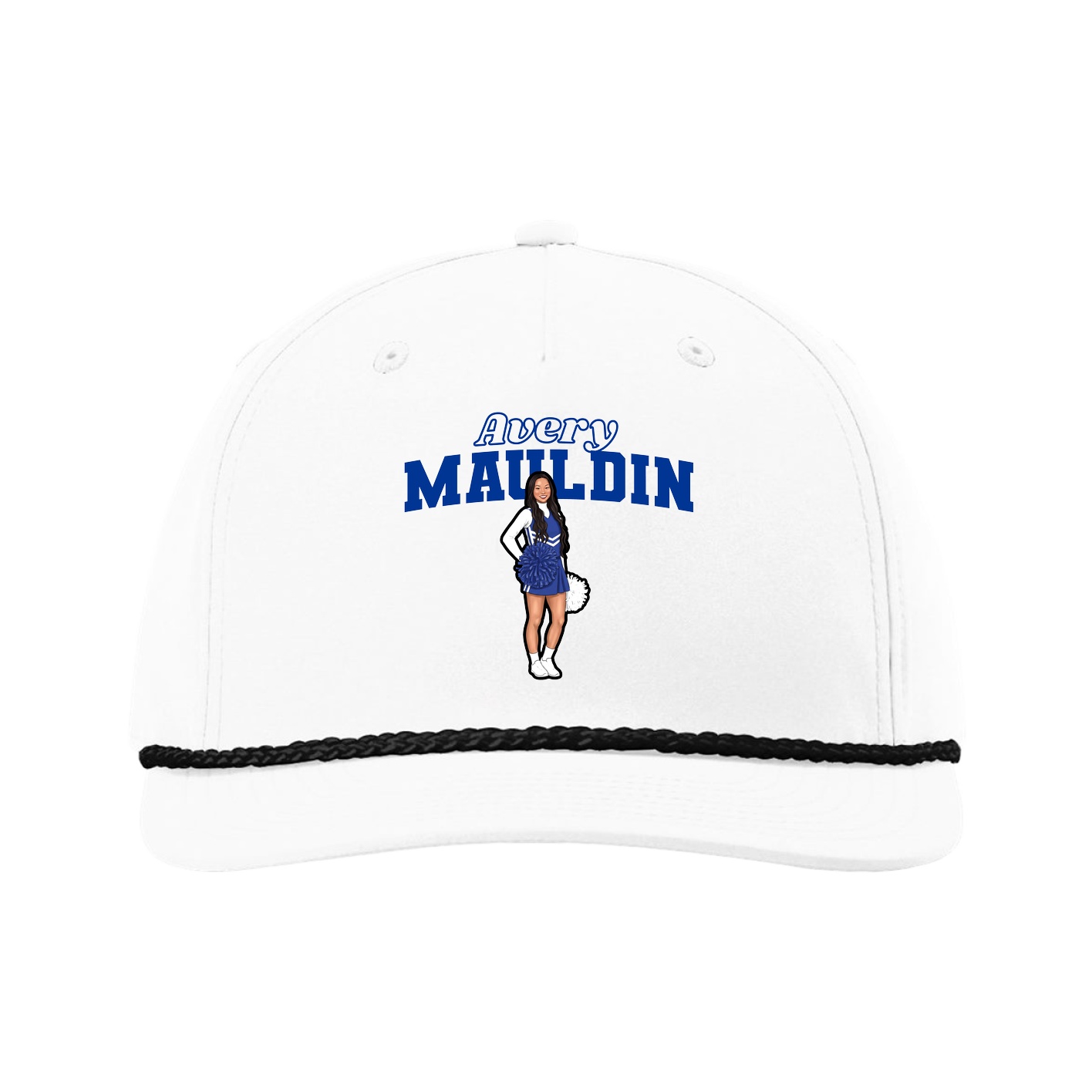 Five-Panel Classic Rope Cap — Name Arch in White