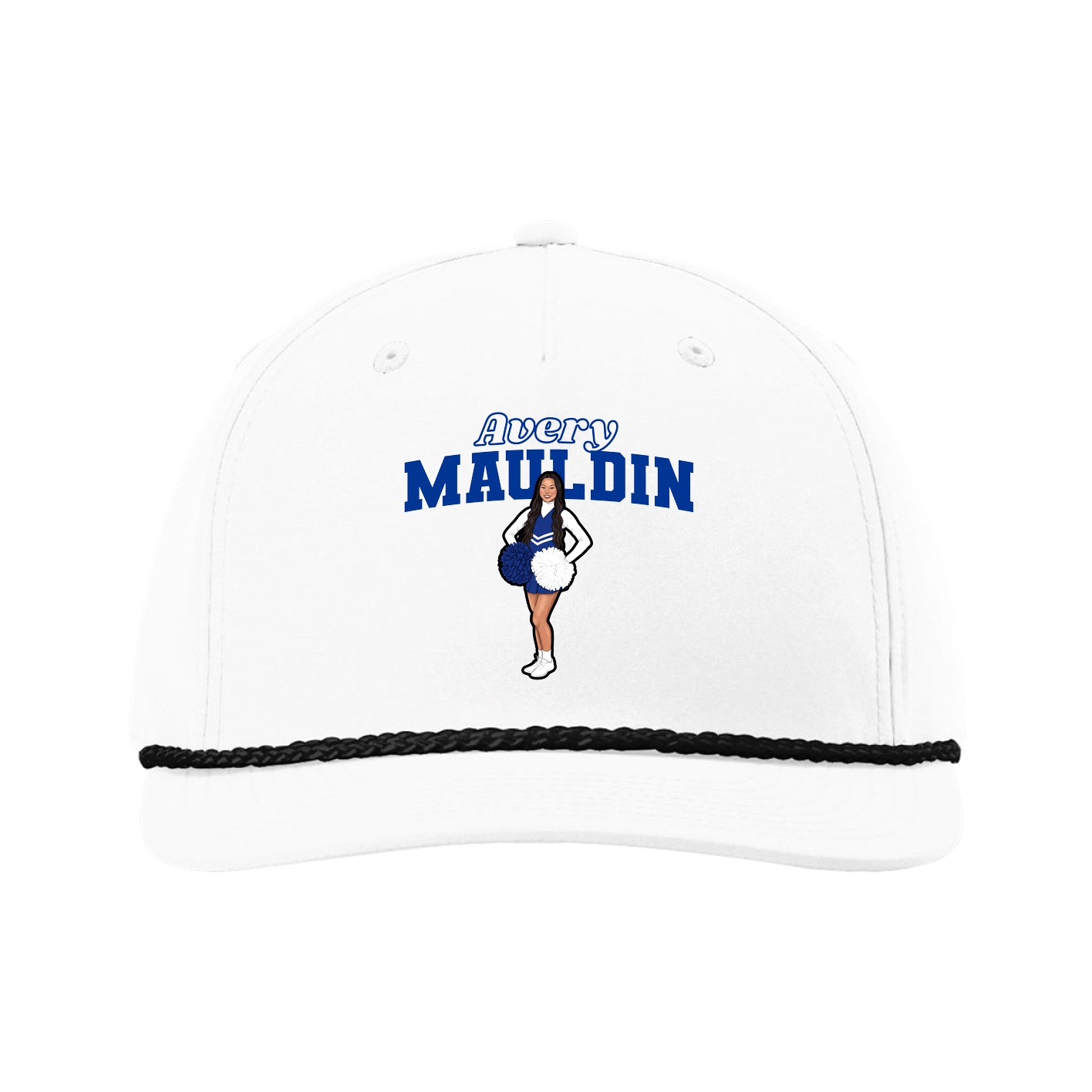 Five-Panel Classic Rope Cap — Name Arch in White