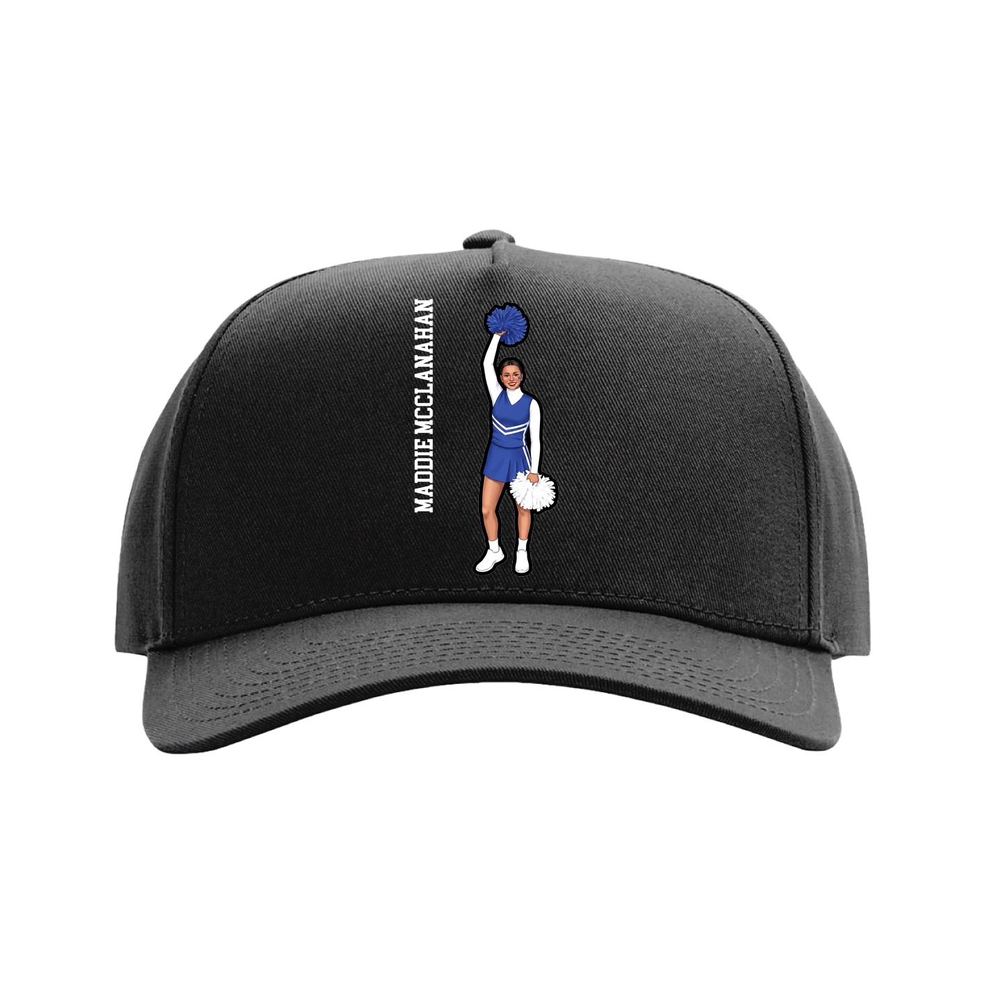 Full Fabric Five-Panel Champ Cap — Name Vertical in Black