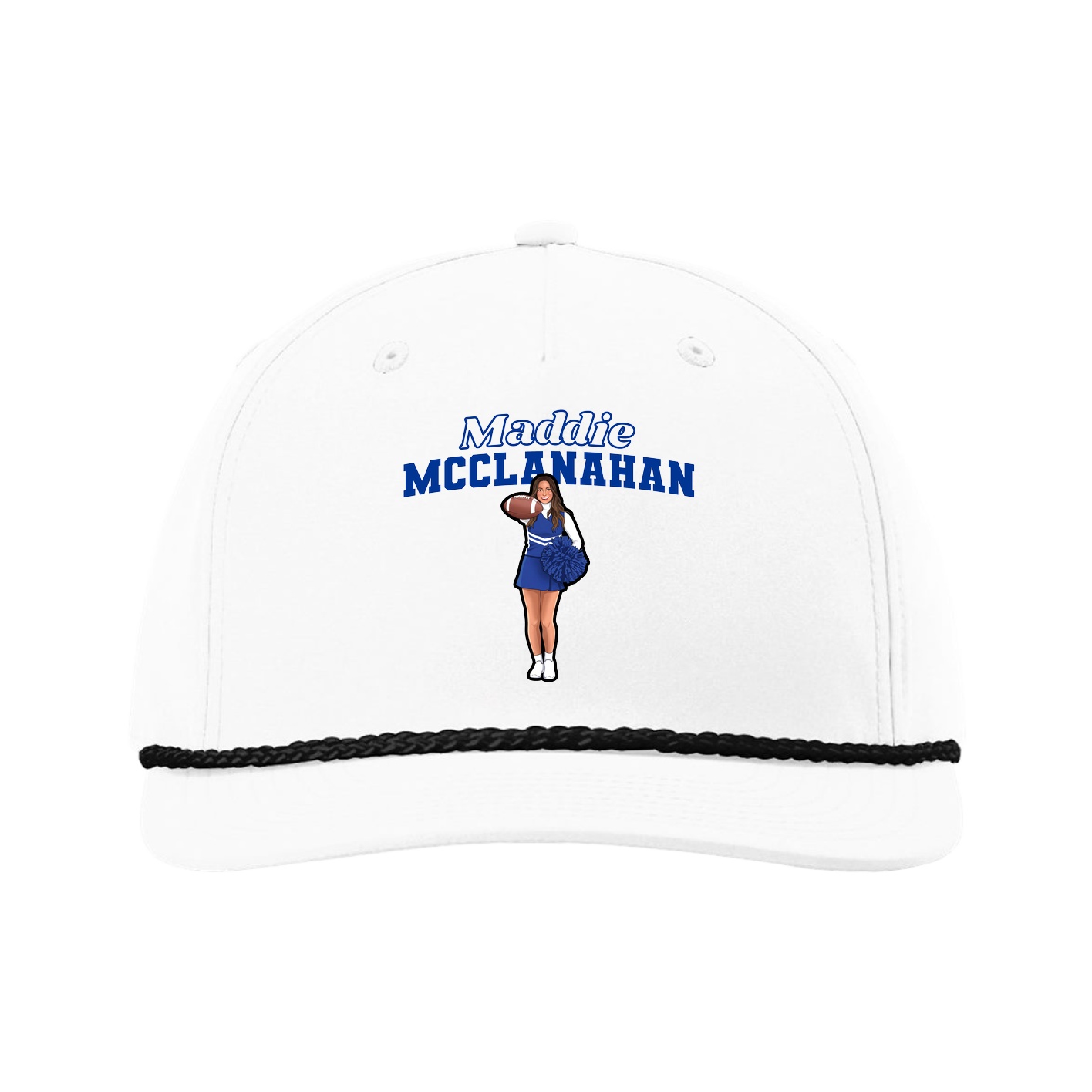 Five-Panel Classic Rope Cap — Name Arch in White