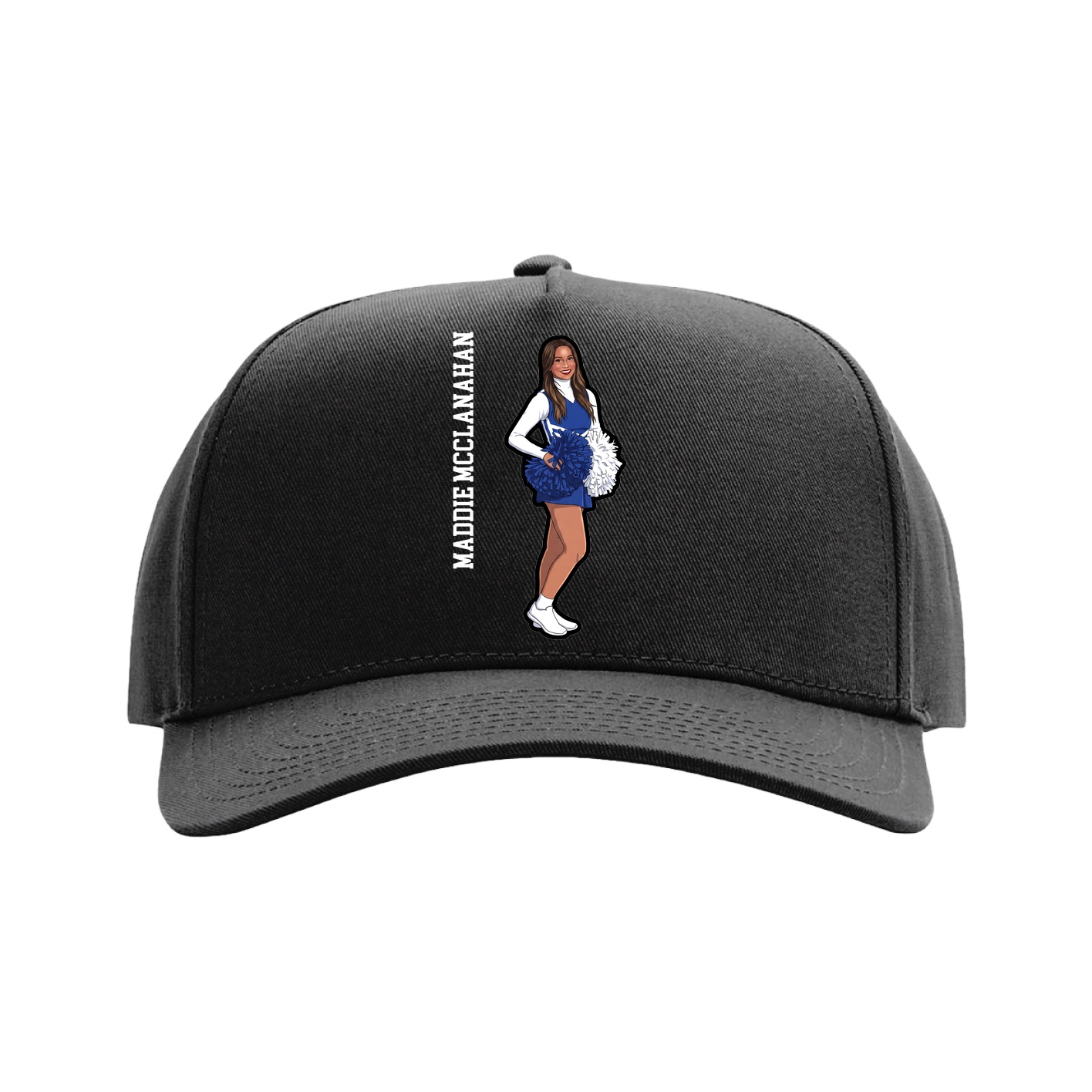 Full Fabric Five-Panel Champ Cap — Name Vertical in Black