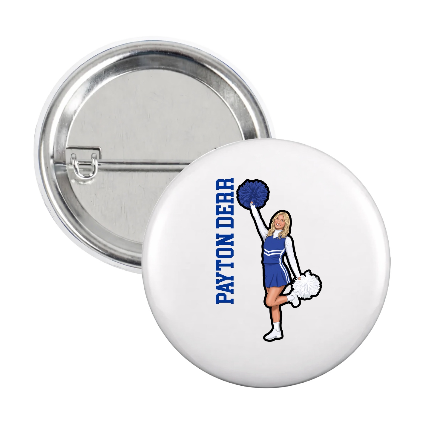 Game Day Button — Name Vertical in White