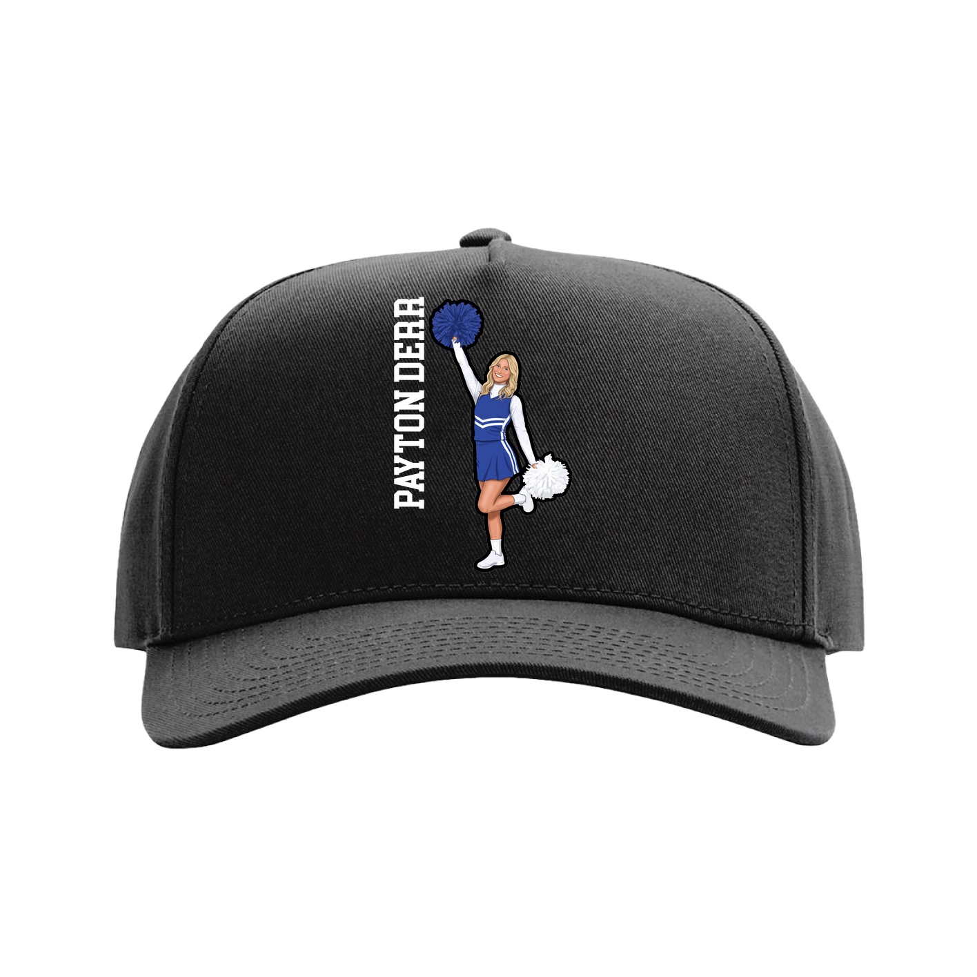 Full Fabric Five-Panel Champ Cap — Name Vertical in Black