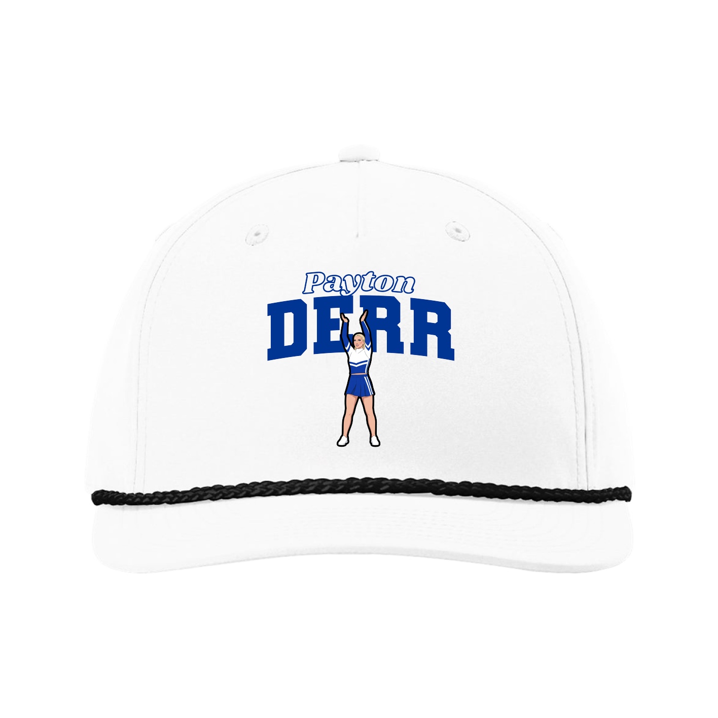 Five-Panel Classic Rope Cap — Name Arch in White