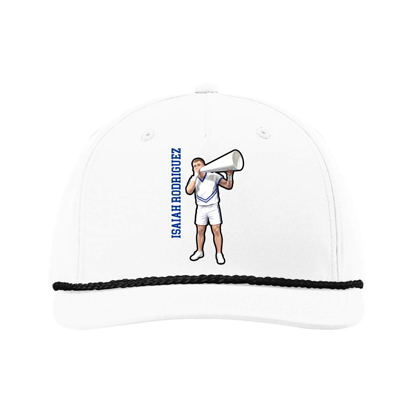 Five-Panel Classic Rope Cap — Name Vertical in White