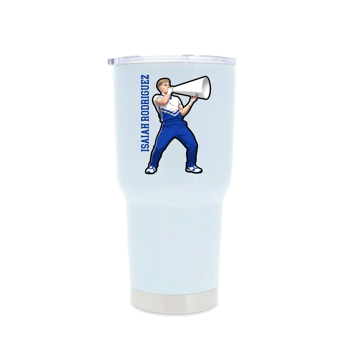 30oz Stainless Steel Tumbler — Name Vertical in White