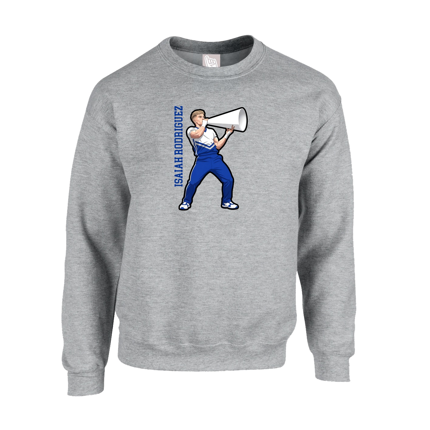 Fleece Crew — Name Vertical in Grey