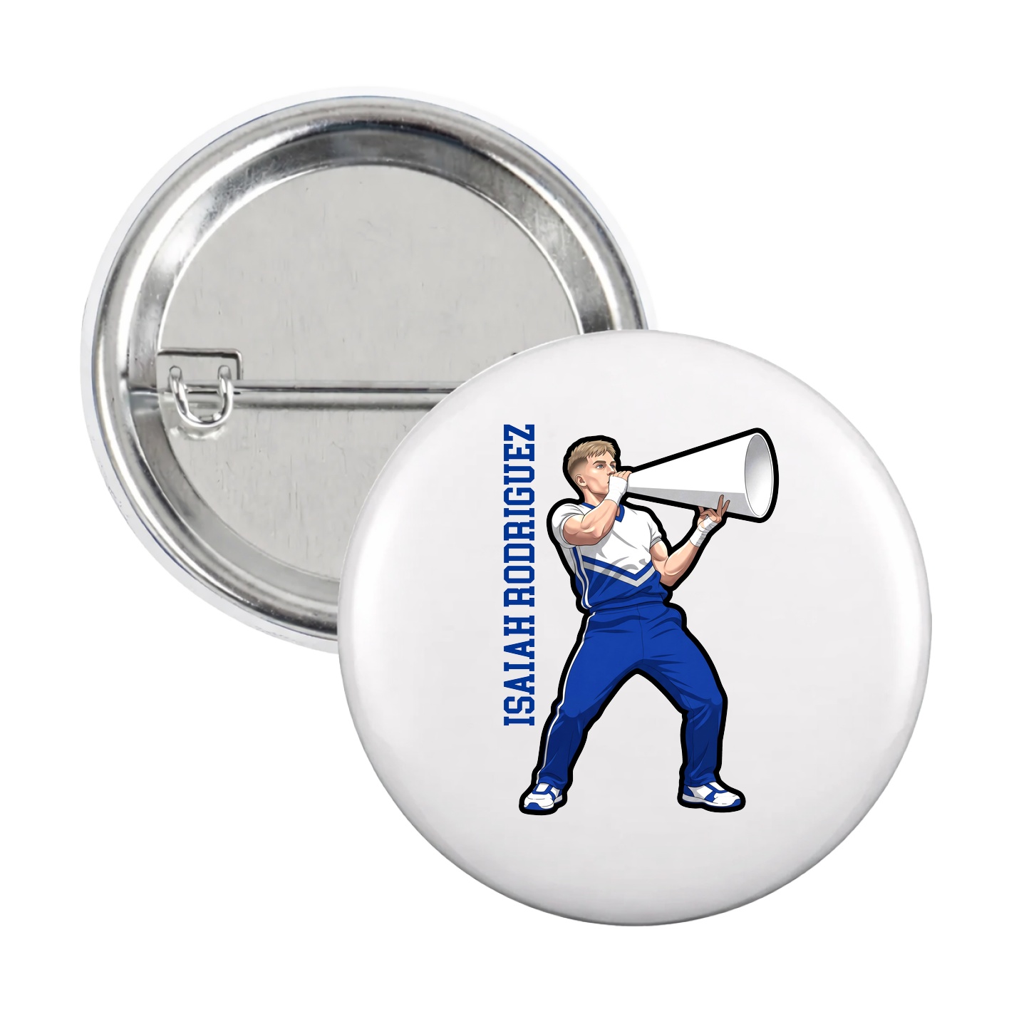 Game Day Button — Name Vertical in White