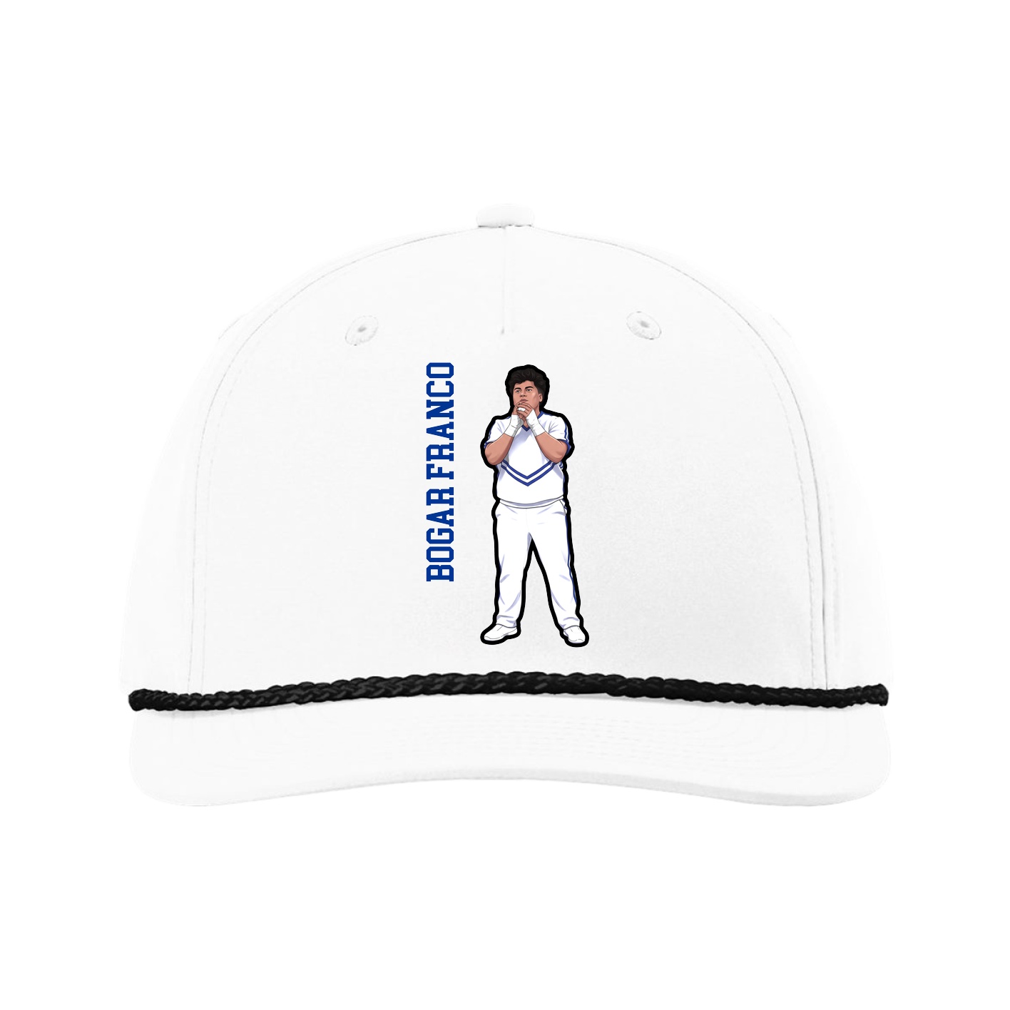 Five-Panel Classic Rope Cap — Name Vertical in White