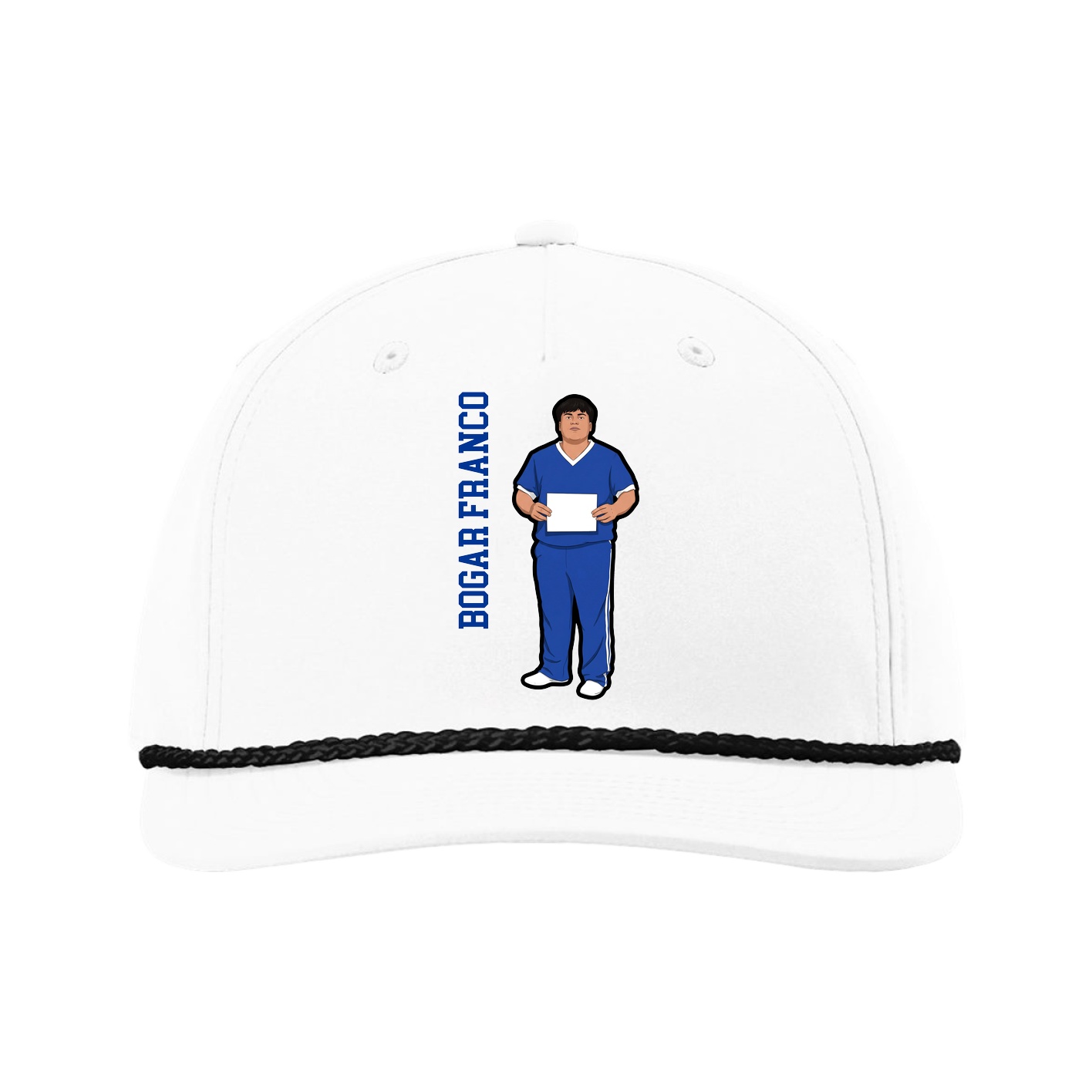 Five-Panel Classic Rope Cap — Name Vertical in White