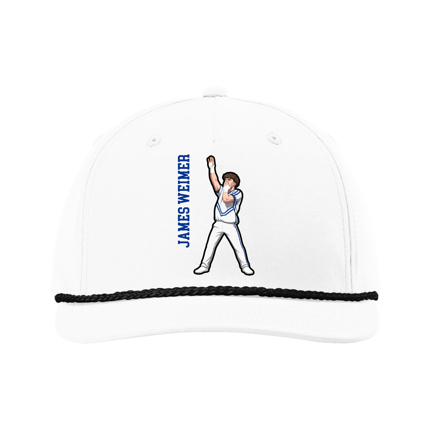 Five-Panel Classic Rope Cap — Name Vertical in White