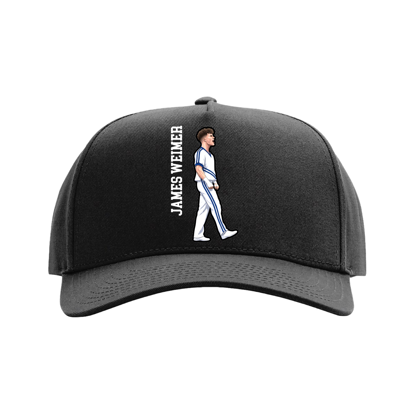 Full Fabric Five-Panel Champ Cap — Name Vertical in Black