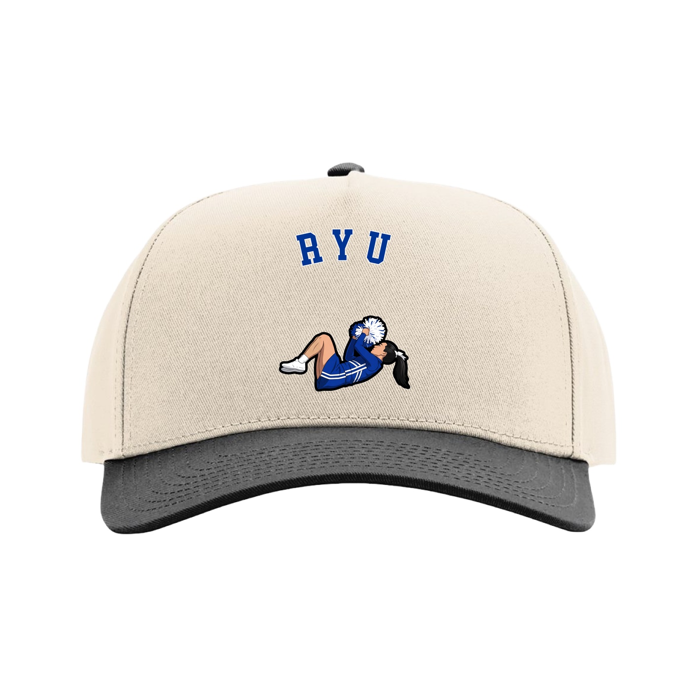 Full Fabric Five-Panel Champ Cap — Shirsey Arch in Cream/Black