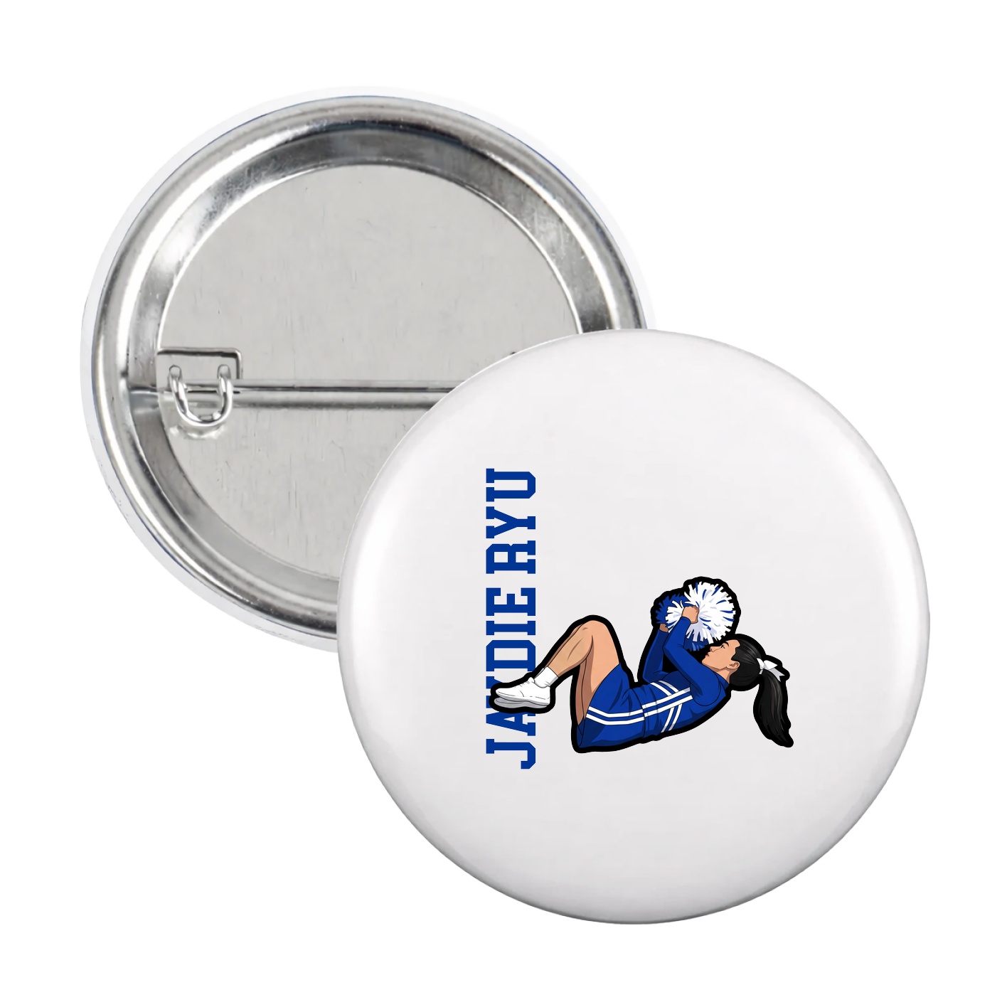 Game Day Button — Name Vertical in White