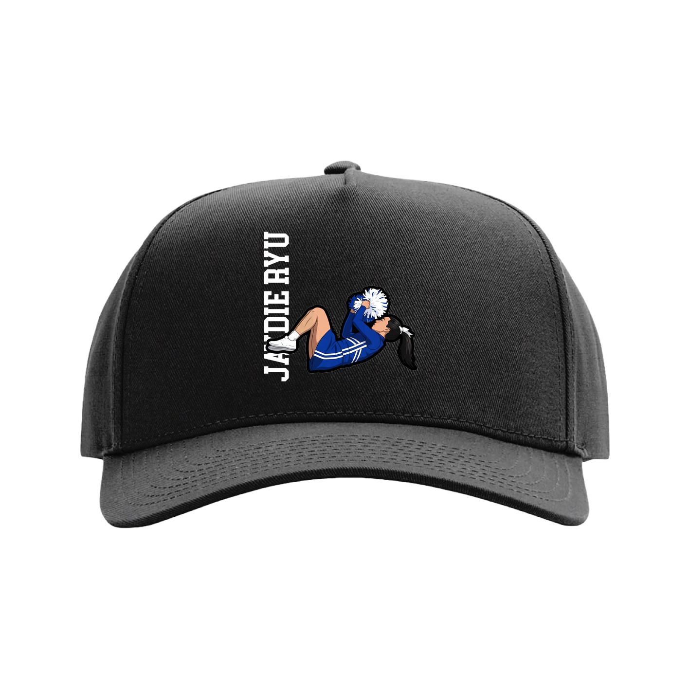 Full Fabric Five-Panel Champ Cap — Name Vertical in Black