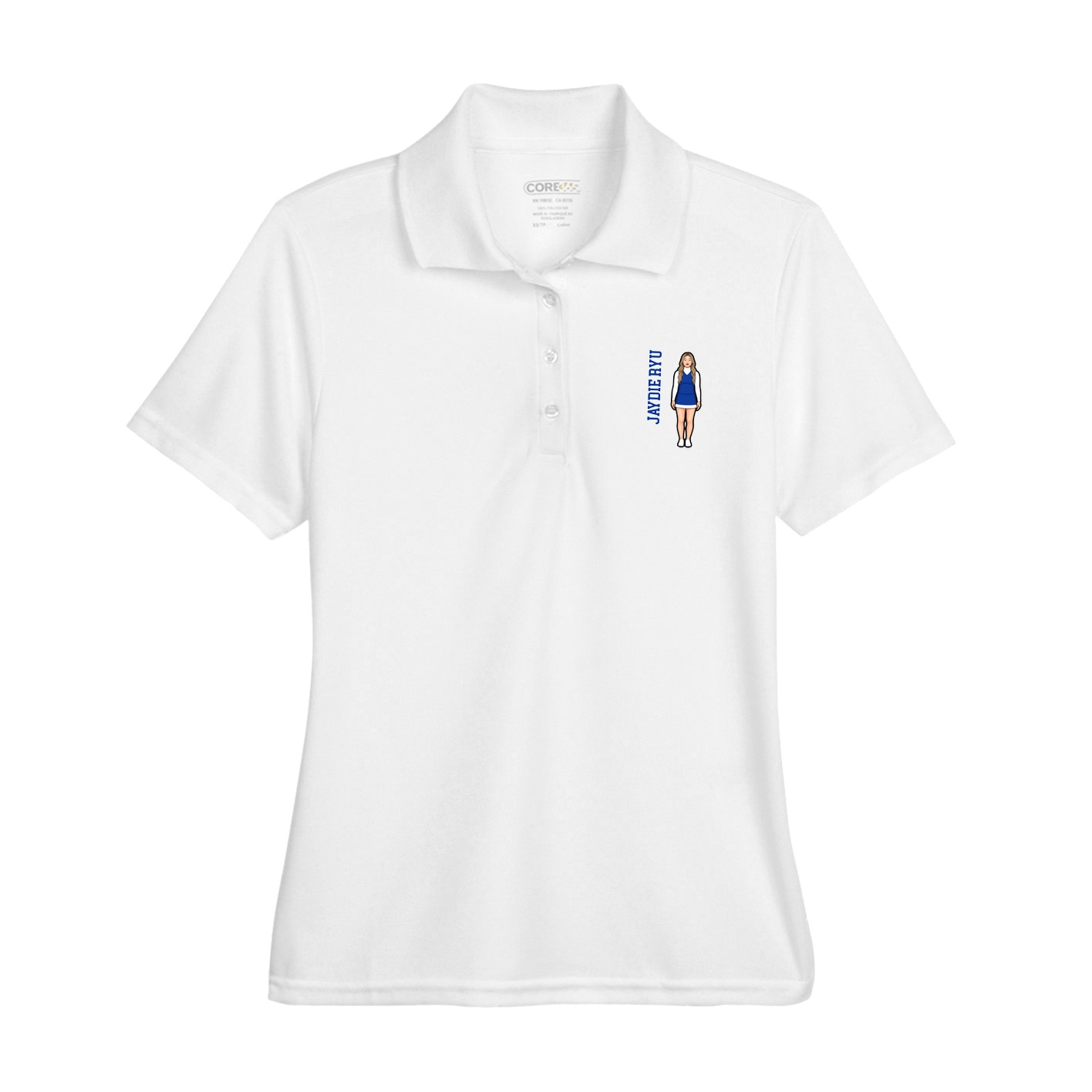 Womens Performance Polo — Name Vertical in White