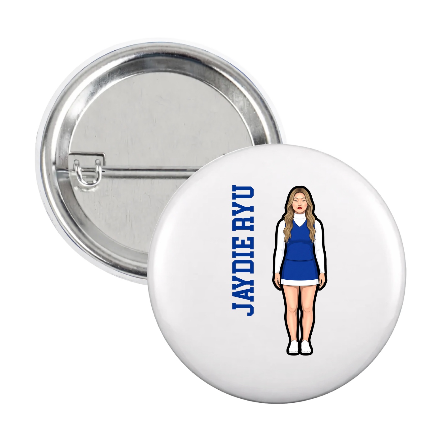 Game Day Button — Name Vertical in White