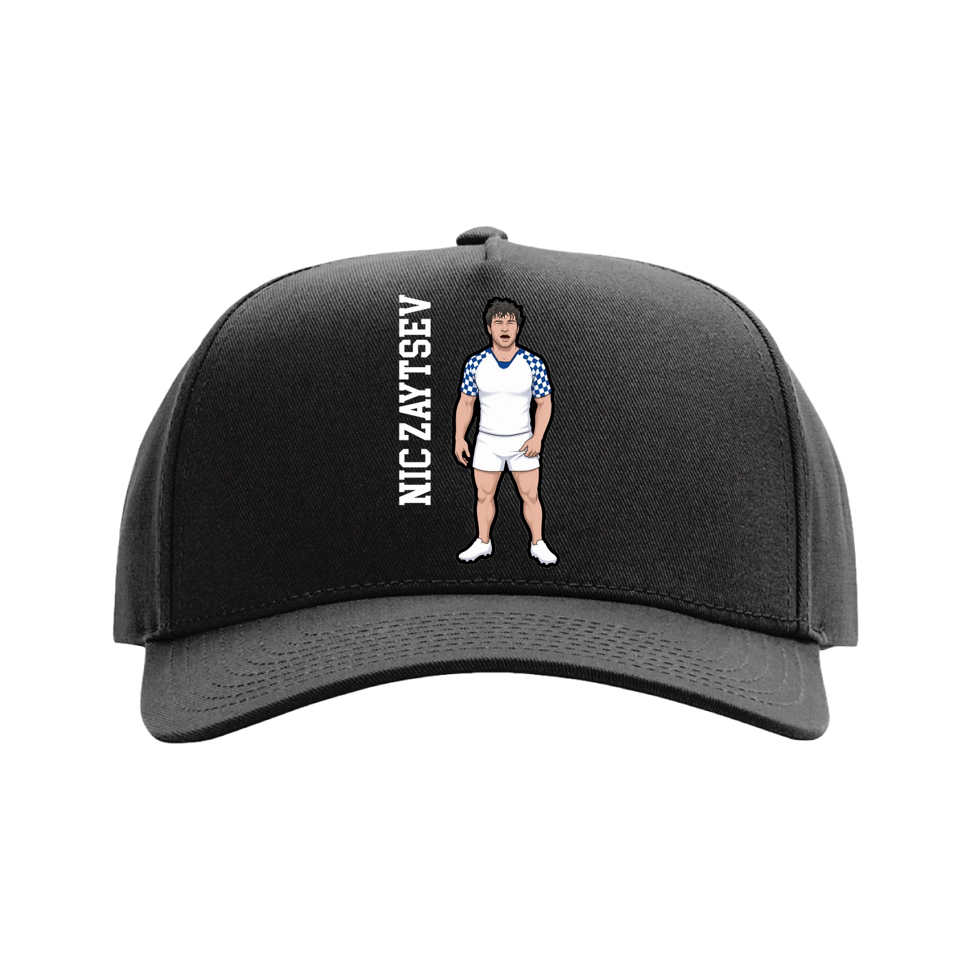 Full Fabric Five-Panel Champ Cap — Name Vertical in Black